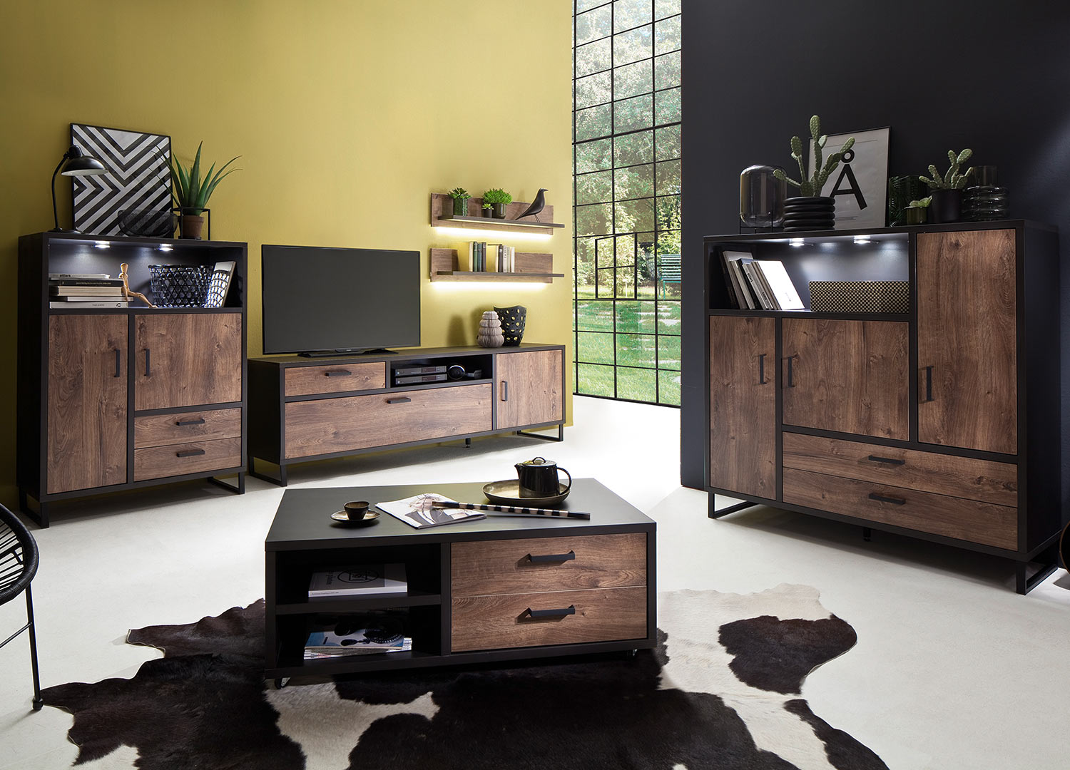 meuble de salon look industriel bois et métal